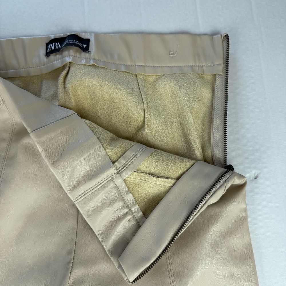 Zara Faux Leather Pants Womens Size Small Beige Skinny Ankle‎ Zipper Hem Modern - Picture 6 of 10